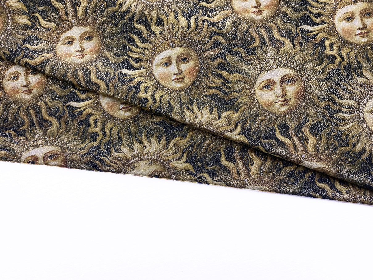 Ткань Муслин черного цвета с принтом  золотое солнце 14447 4
